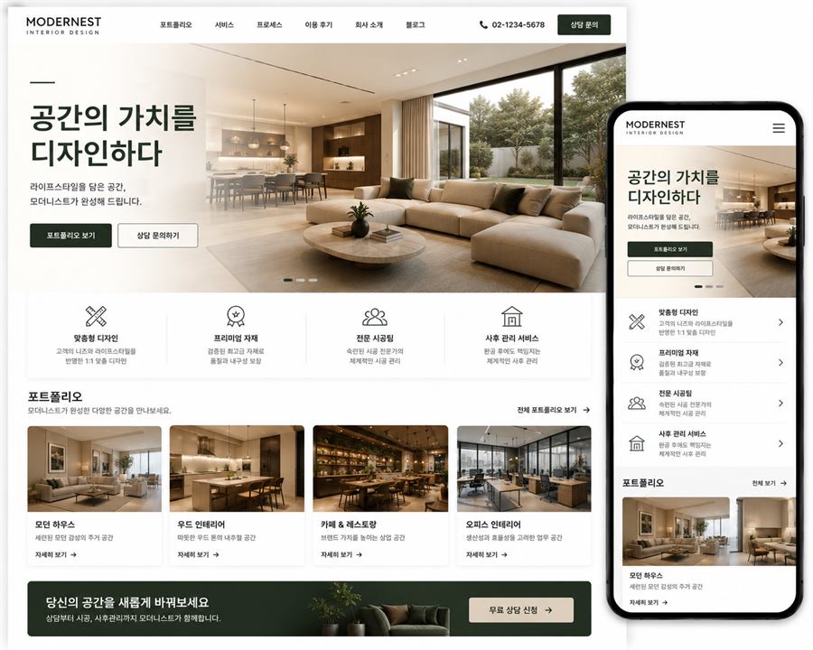 인테리어 브랜드 홈페이지 예시